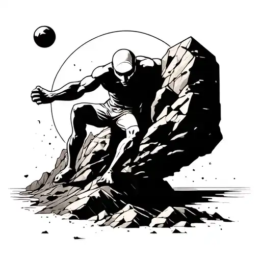 sisyphus pushing a rock tattoo design idea