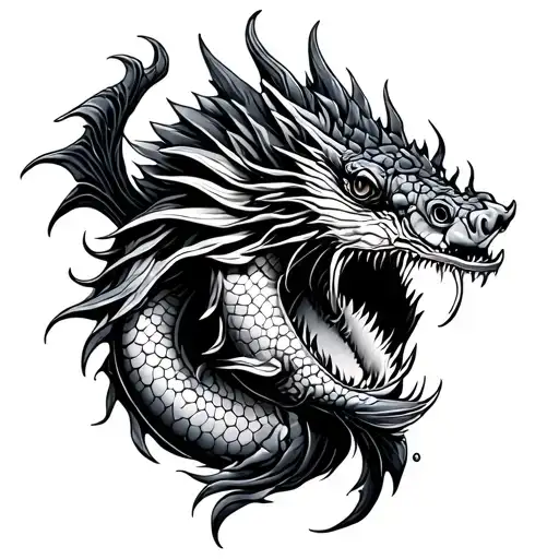 dragon fish about to bite mark tattoo tattoo design idea