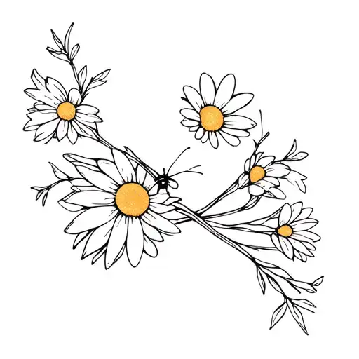 infinite daisy butterfly intertwined in two branches tattoo design idea