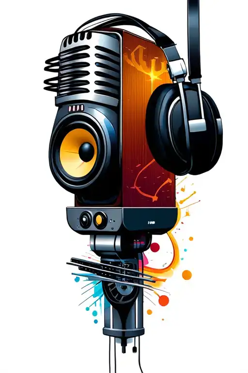 i need a tattoo that involves speakers, microphones, sound mixing boards and headphones and live performance  tattoo design idea