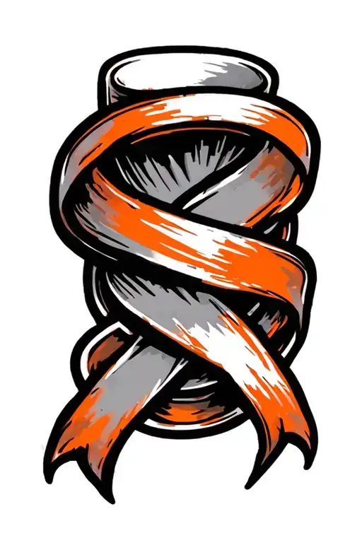 orange cancer ribbon wrapped tightly around geographic design tattoo design idea