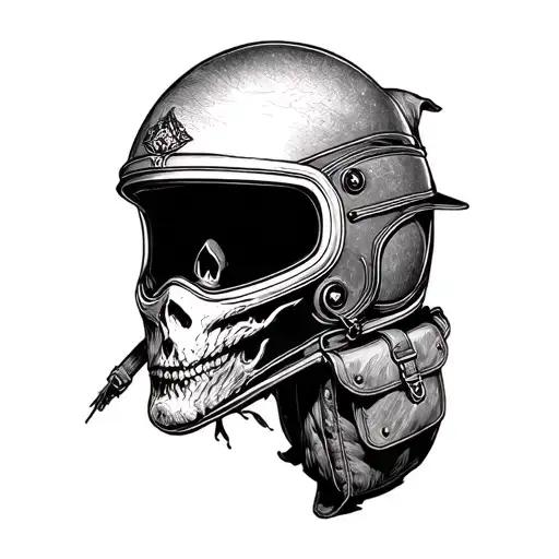 motorcycle helmet with campfire witch adventure bag tattoo design idea