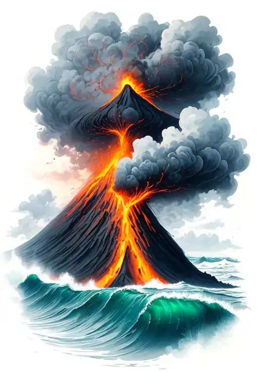 volcano and lava going into the ocean tattoo design idea