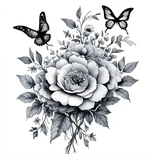 flowers with butterflies and dragonflies and hummingbirds tattoo design idea