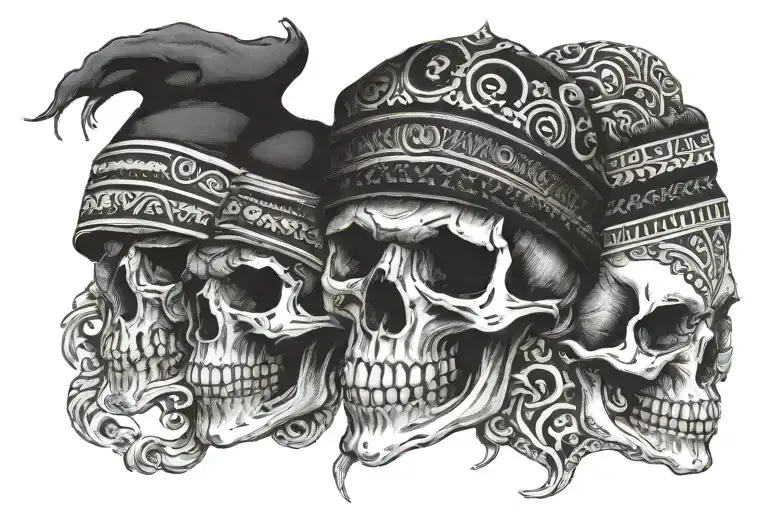 Three skulls with a beanie tattoo design idea