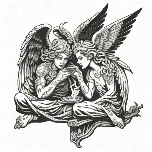 guardian angels taking a smoke break tattoo design idea