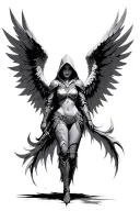angel with tribal cyber wings with armor and a hood tattoo design idea