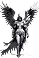 angel with tribal cyber wings with armor and a hood tattoo design idea