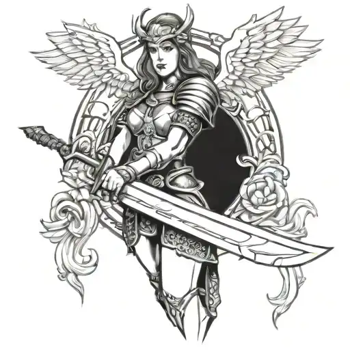 valkyrie holding a sword tattoo design idea