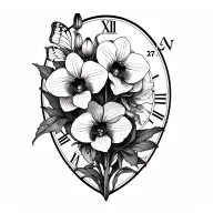 generate a tattoo for the shoulder with orchids, butterlies, and Gladiolus and Poppies with roman numerals for Aug 27 sl tattoo design idea