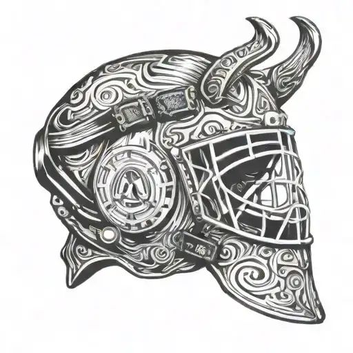 capricorn, kazakhstan, hockey goalie mask tattoo design idea
