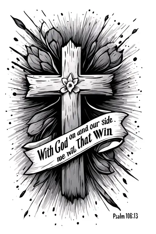 Psalm 108:13 and With God on our side we will win make that words as a cross tattoo design idea