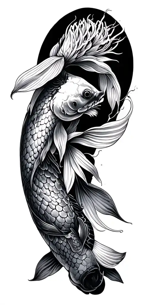 Sketch a Japanese style men's sleeve with lycoris, koi carp and snake tattoo design idea