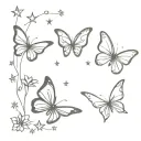 3 butterflies with stars tattoo design idea
