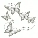3 butterflies with stars tattoo design idea