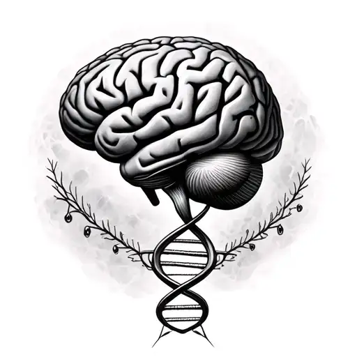🧠 Tattoo 1This design blends science, emotion, and life. It features a realistic brain connected to a DNA strand, whi tattoo design idea