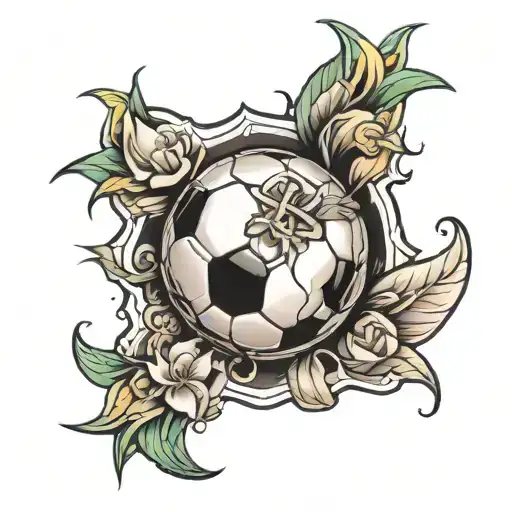 soccer ball, cross flower tattoo design idea