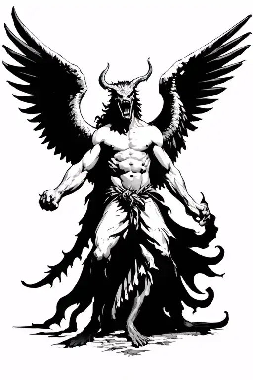 angel Gabriel fighting demon tattoo design idea
