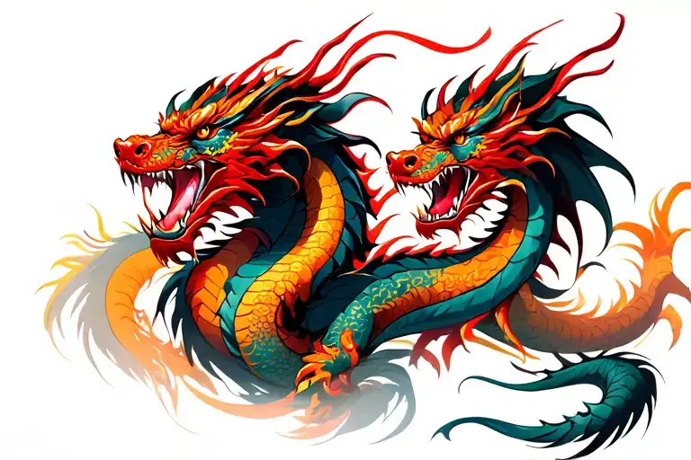 2 dragons one good ,one evil . evil is agresive and with a hint of a red collor and good one is with blur color tattoo design idea