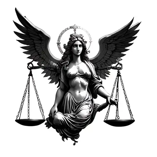 Libra goddess themis with scales intertwined tattoo design idea