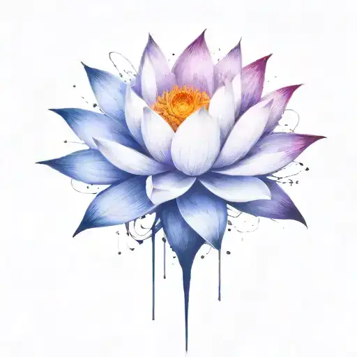 add trajectories surrounding lotus. use dark space colors replace the lighter pedals with darker color don't use white  tattoo design idea