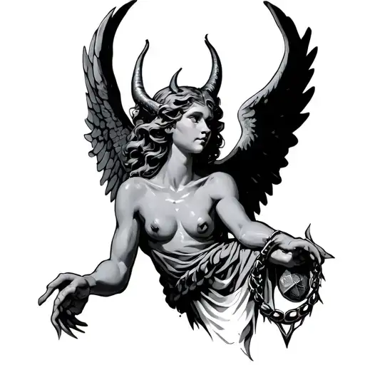 Angel heater with scales in hand reach for devil tattoo design idea