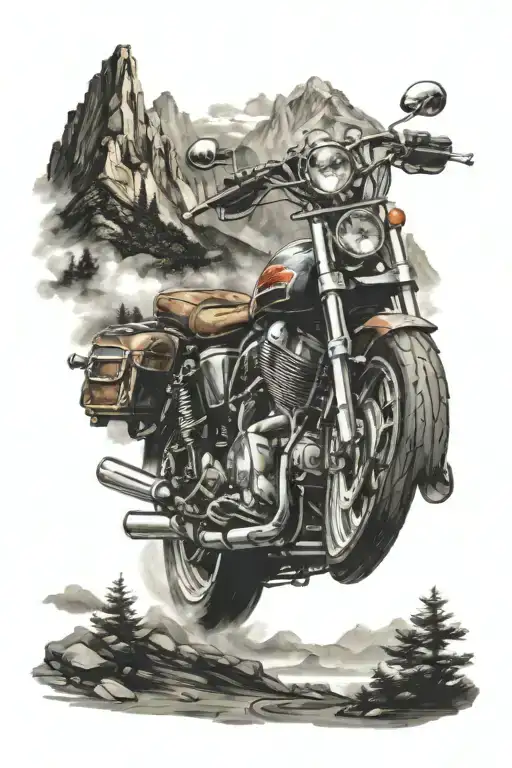 motorcycle and mountain road winding tattoo design idea