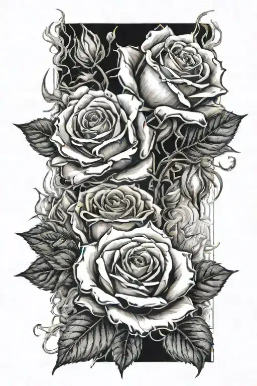burning roses wrapped tattoo design idea