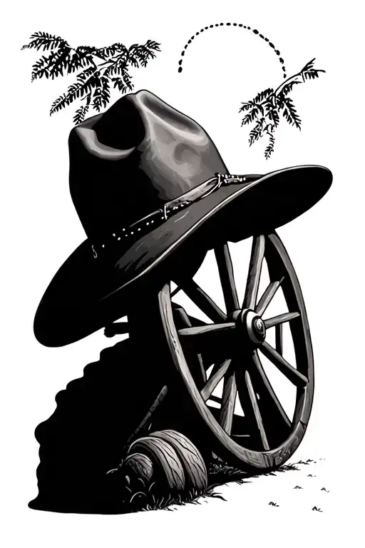 country wagon wheel, akubra hat,tent, tattoo design idea