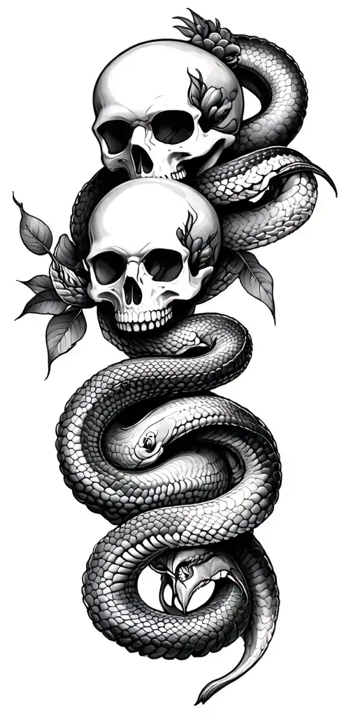 Japanese style tattoo featuring skulls and snakes tattoo design idea