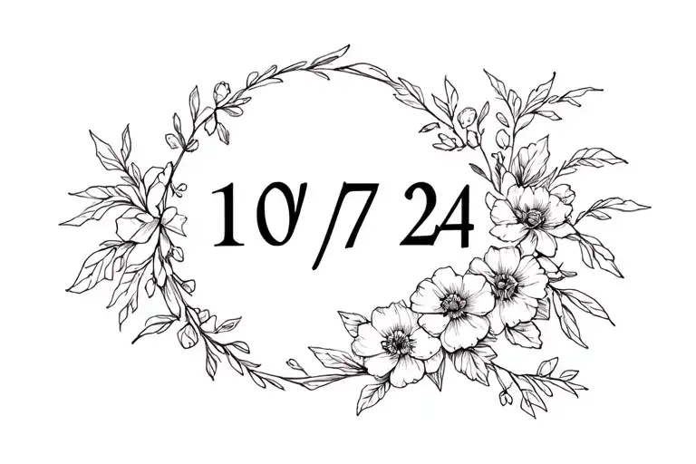 10/7/24 floral around number the date written tattoo design idea