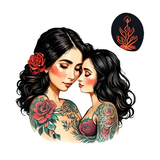 mother with 2 daughters  tattoo design idea