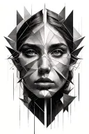 Geometric elements drawn with thin linesThe face from the painting Fallen Angelin Roman numerals: 29.08.2012, 11.11.2016 tattoo design idea