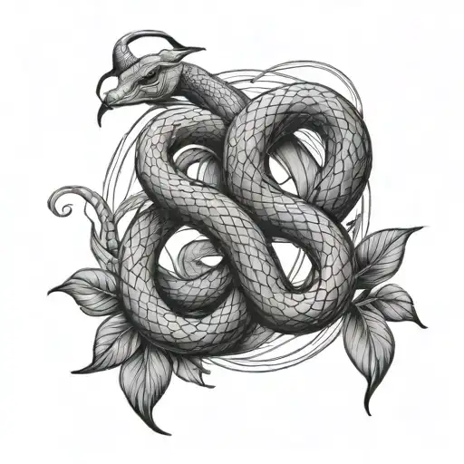 conceptual tattoo with Gemini zodiac sign and snake tattoo design idea