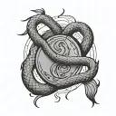 conceptual tattoo with Gemini zodiac sign and snake tattoo design idea