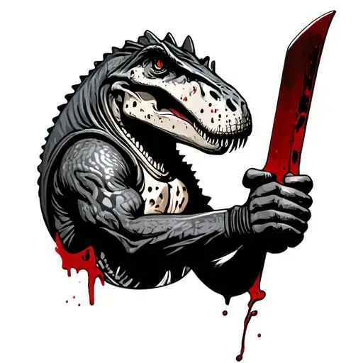 Dinosaur as jason vorhess holding a bloody knife tattoo design idea
