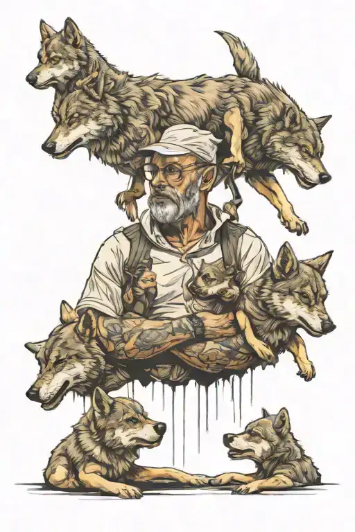 Father wolf with children. Spend time in prison. 2 break ups. Rightarm sleeve tattoo  tattoo design idea