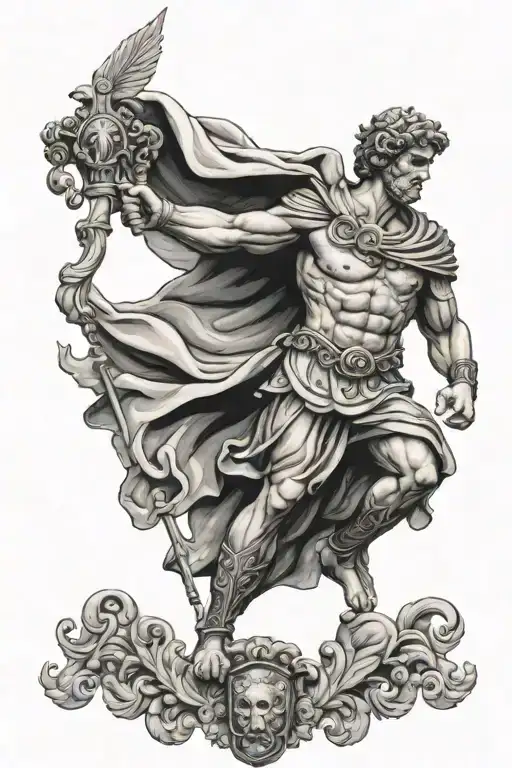 Ancient Roman god of justice full body tattoo design idea