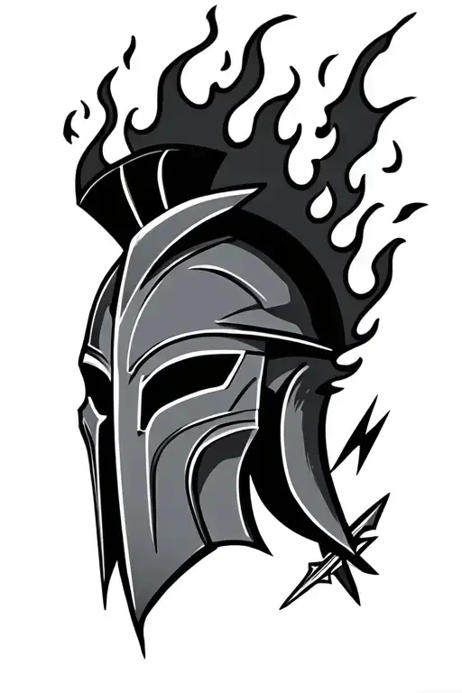 spartan mask with flames and arrow and lightning bolt tattoo design idea