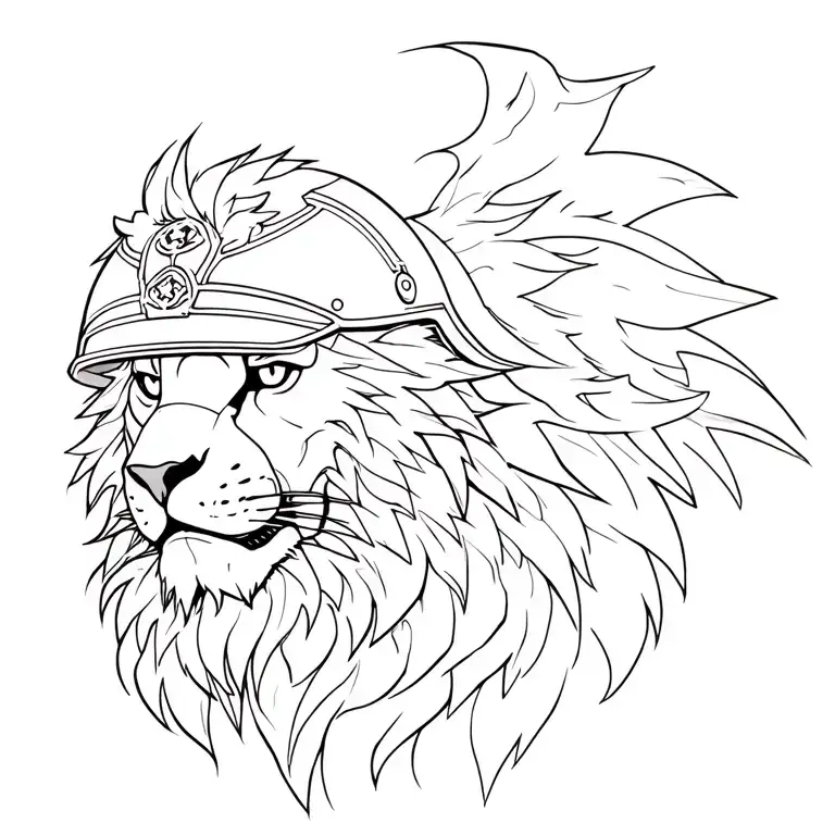 lion with warrior wearing helmet  tattoo design idea