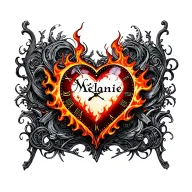 "Mélanie" clock heart in flame tattoo design idea