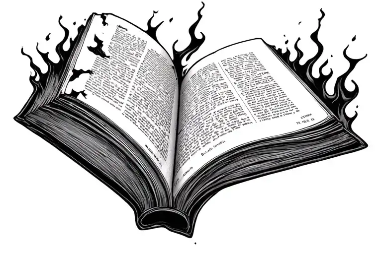 A book with burned or torn pages but still open tattoo design idea