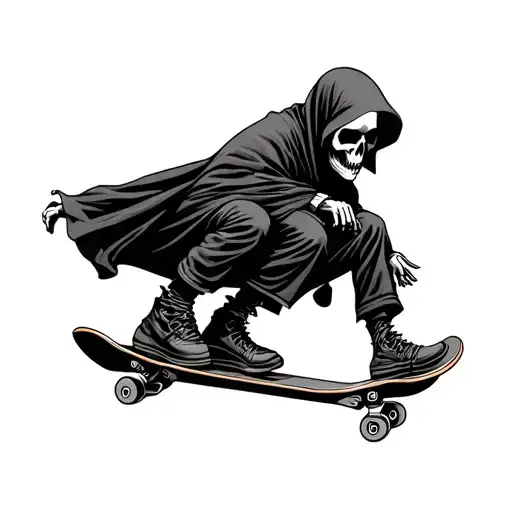grim reaper skateboarding tattoo design idea