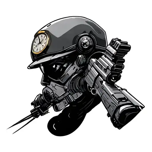 cyborg cop time army tattoo design idea