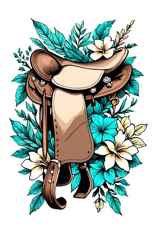 saddle adorned with turquoise, honeysuckle and nature tattoo design idea