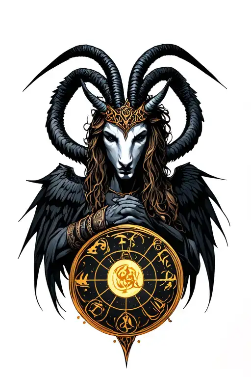 arcangel Uriel with capricorn zodiac sign tattoo design idea