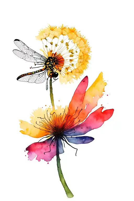 dragonfly and dandelion puff tattoo design idea