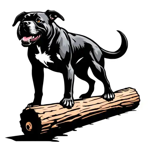 A fierce dog silhouette lifting a heavy wooden log as a nod to powerlifting and woodworking tattoo design idea