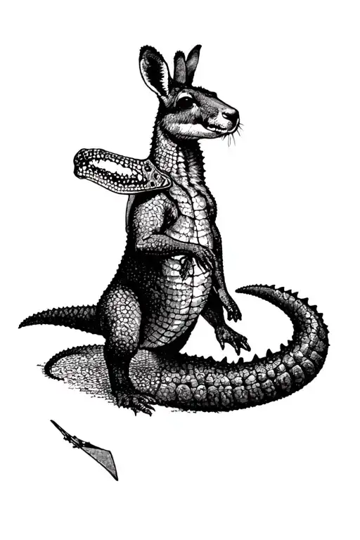 crocodile and kangaroo throwing boomerang revolving tattoo design idea