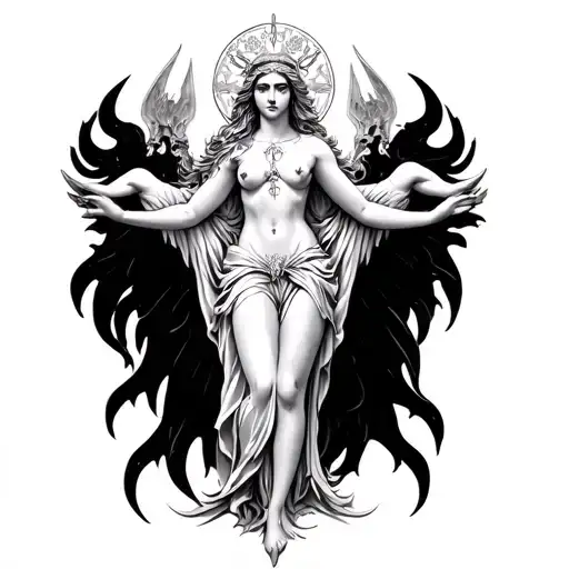 god amalthea, ea, ishtar, aphrodite, eros, artemis en orion tattoo design idea